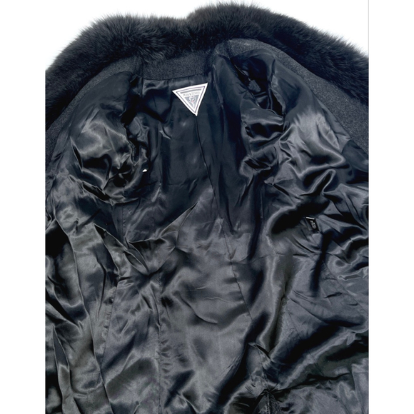 MARVIN RICHARDS Womans Coat Charcoal 100% Lambswool Fox Fur Maxi Coat Size 4 - Picture 12 of 12